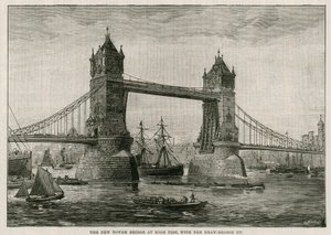 Tower Bridge na maré alta, com a ponte levadiça para cima de English School
