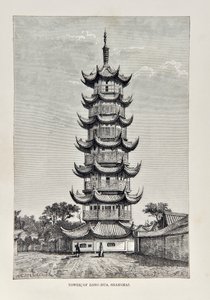 Torre de Long Hua, Xangai, ilustração da Geografia Universal, a Terra e seus habitantes, publicada em 1878 de English School