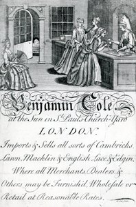 Trade Card, Benjamin Cole, comerciante de Londres (gravura) de English School