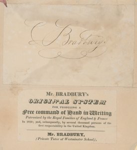 Cartão comercial para o sistema original do Sr. Bradburys para produzir um comando livre de mão por escrito de English School