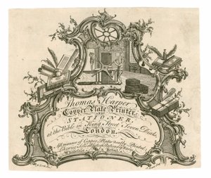 Cartão de comércio para Thomas Harper, impressora de chapa de cobre e papelaria de English School