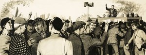 Sindicalistas em uma reunião ao ar livre de English School