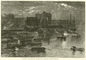 Transporte de prisioneiros comunistas em pontões em Brest Harbour, 1871 de English School