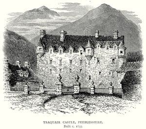 Castelo de Traquair, Peeblesshire (gravura) de English School