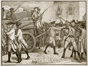 Tropas escoltando o papel carimbado para a Prefeitura, Nova York, 1766, ilustração da história ilustrada de Cassells da Inglaterra (foto sépia) de English School