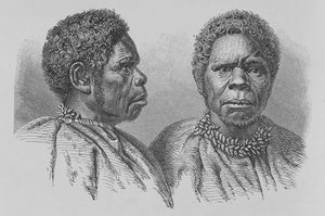 Truganina, a última mulher da Tasmânia, de "A História da Humanidade", Vol. 1, do Prof. Friedrich Ratzel, 1896 (gravura)