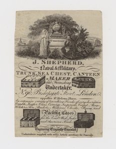 Trunk Maker, J Shepherd, cartão de comércio de English School