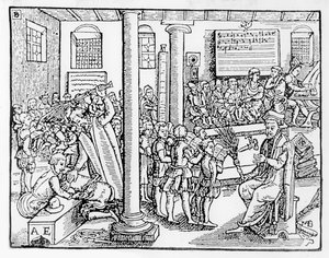 Escola de gramática Tudor (xilogravura) de English School
