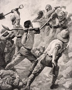 Soldados turcos e britânicos em combate corpo-a-corpo na Península de Gallipoli na Turquia em 1915, de &39;The War Illustrated Album deLuxe&39;, publicado em Londres, 1916 de English School