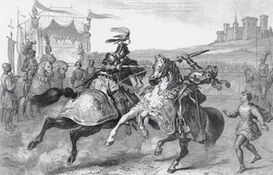 Dois Cavaleiros Jousting em um torneio na Alemanha de English School
