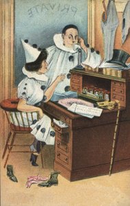 Dois palhaços em um escritório (cor litho) de English School