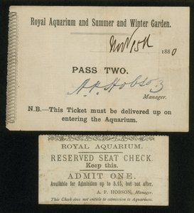 Dois ingressos para o Royal Aquarium de English School