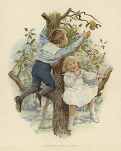Dois, filhos jovens, sentando, em, a, ramos, de, um, árvore de English School