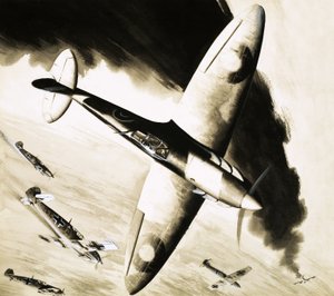 Spitfire não identificado em duelo com lutadores alemães de English School