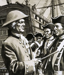 Capitão de navio não identificado a inspecionar soldados de English School