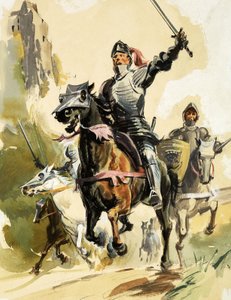 Guerreiro não identificado na armadura levando carga de cavalaria de English School