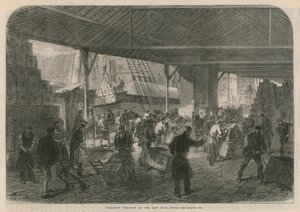 Descarregando tea-shops nas docas do leste da Índia de English School