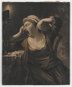 Sem título (mulher bocejando), c.1780 (mezzotint) de English School