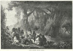Alto Amazonas - Índios a jantar (gravura) de English School