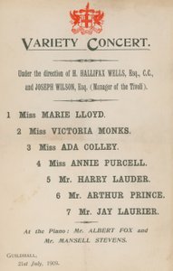 Concerto de variedades, estrelado por Marie Lloyd e outros de English School