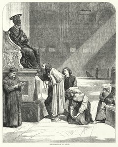 Vaticano, São Pedro, beijando os dedos dos pés da estátua de São Pedro (gravura) de English School