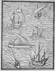 Navios dos Primeiros Navegadores Espanhóis, de "A História Narrativa e Crítica do Americano", editado por Justin Winsor, Londres, 1886 de English School
