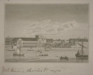 Vista para o norte através do rio Tâmisa, olhando para a York House e York Buildings de English School
