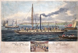 Vista de British Steam Vessels, publicado por R. Ackermann, 1820-51 (aquatinta colorida) de English School