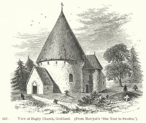 Vista da Igreja de Hagby, Gothland (gravura) de English School