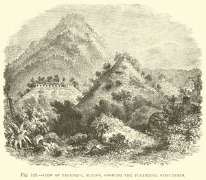 Vista de Palenque, no México, mostrando as estruturas piramidais de English School