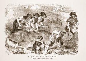 Vista de uma jarda de poeira, ilustração do trabalho de Londres e pobre de Londres por Henry Mayhew, bar. 1862 de English School