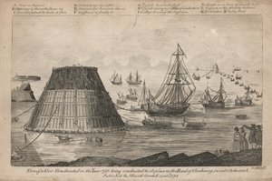 Vista de um cone construído no ano de 1785 sendo conduzido ao seu lugar na estrada de Cherbourg de English School