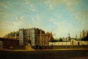 Vista da Casa do Portal, Priorado de St. Osyth (óleo no painel) de English School