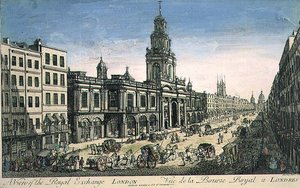 Vista da Royal Exchange, Londres, gravada por Pierre Moithey de English School