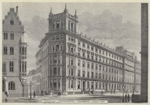 Vista das Câmaras de Westminster, olhando para Oeste (gravura) de English School