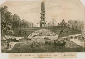 Vista, de, a, ponte, e, pagode, de, a, canal, st jamess, parque, londres de English School
