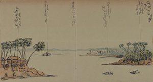 Vista sobre o rio, 1886 (caneta e tinta com wc no papel) de English School