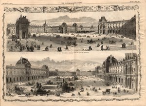 Vistas da Cour Carree du Louvre em Paris. Gravação em "The ilustr London News" de 15 de Agosto de 1857. de English School