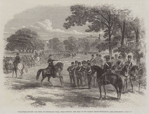 Volunteer Review and Fete no Shrubland Hall, perto de Ipswich, a sede de Sir George Broke-Middleton (gravura) de English School