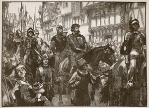 Wallace a caminho de Westminster Hall, ilustração de Cassells Illustrated History of England (foto em sépia) de English School