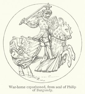 Cavalo de guerra com caparisoned (gravura) de English School