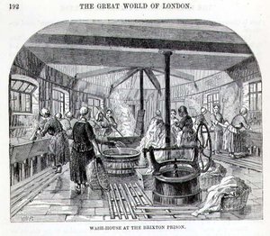 Wash-House na prisão de Brixton, de "The Criminal Prisons of London and Scenes of Prison Life" de Henry Mayhew (1812-87) e John Binny de English School