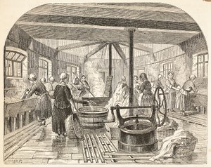 Lavar-casa na prisão de Brixton, ilustração das prisões criminosas de Londres e cenas da vida da prisão por Henry Mayhew e por John Binny, bar. 1862 de English School