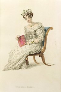 Vestido de noiva, gravura de moda de Ackermanns Repository of Arts de English School