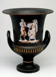 Vaso Wedgwood representando uma jovem e uma sátira de cerâmica preta pintada “” com a encáustica ”” ”. Inglaterra, por volta de 1775 - 1790. Escritório de Medalhas, BN em Paris. de English School