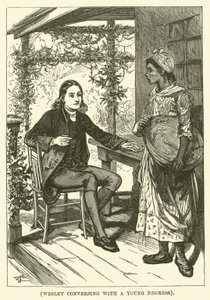 Wesley a conversar com uma jovem negra (gravura) de English School