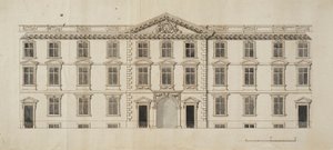 Frente oeste do novo prédio proposto para o Quadrilátero do Jardim, em New College, c.1680 (tinta e tinta cinza sobre papel) de English School