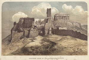 Vista Oeste da Acrópole, Atenas (gravura a cores) de English School