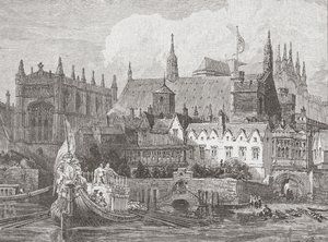 Westminster Hall visto do rio Tâmisa durante o reinado de Carlos I, c.1625-49 de English School