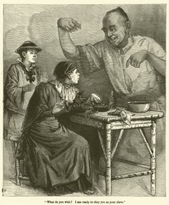 "O que deseja? Estou pronto a obedecer-te como teu escravo" (gravura) de English School